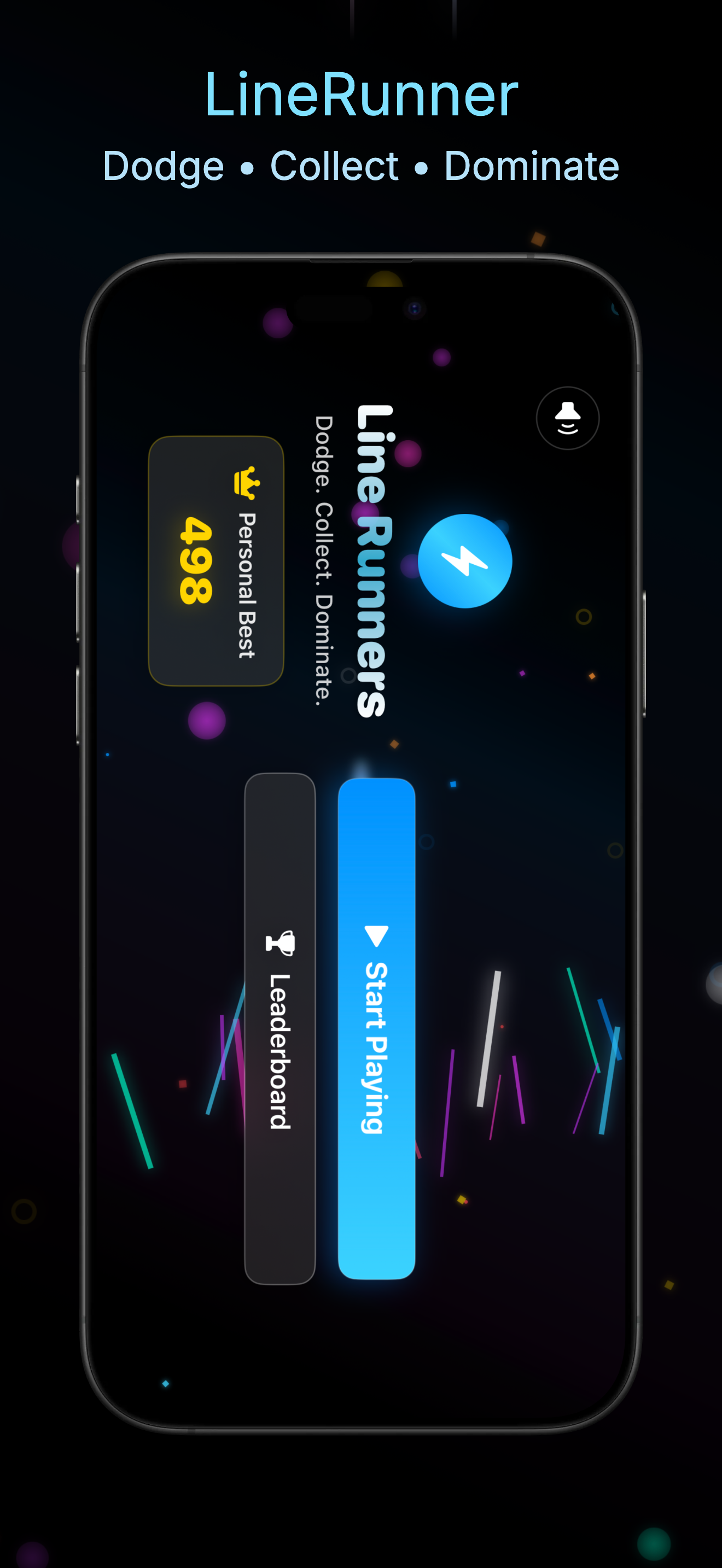 Home screen showing title, best score and buttons